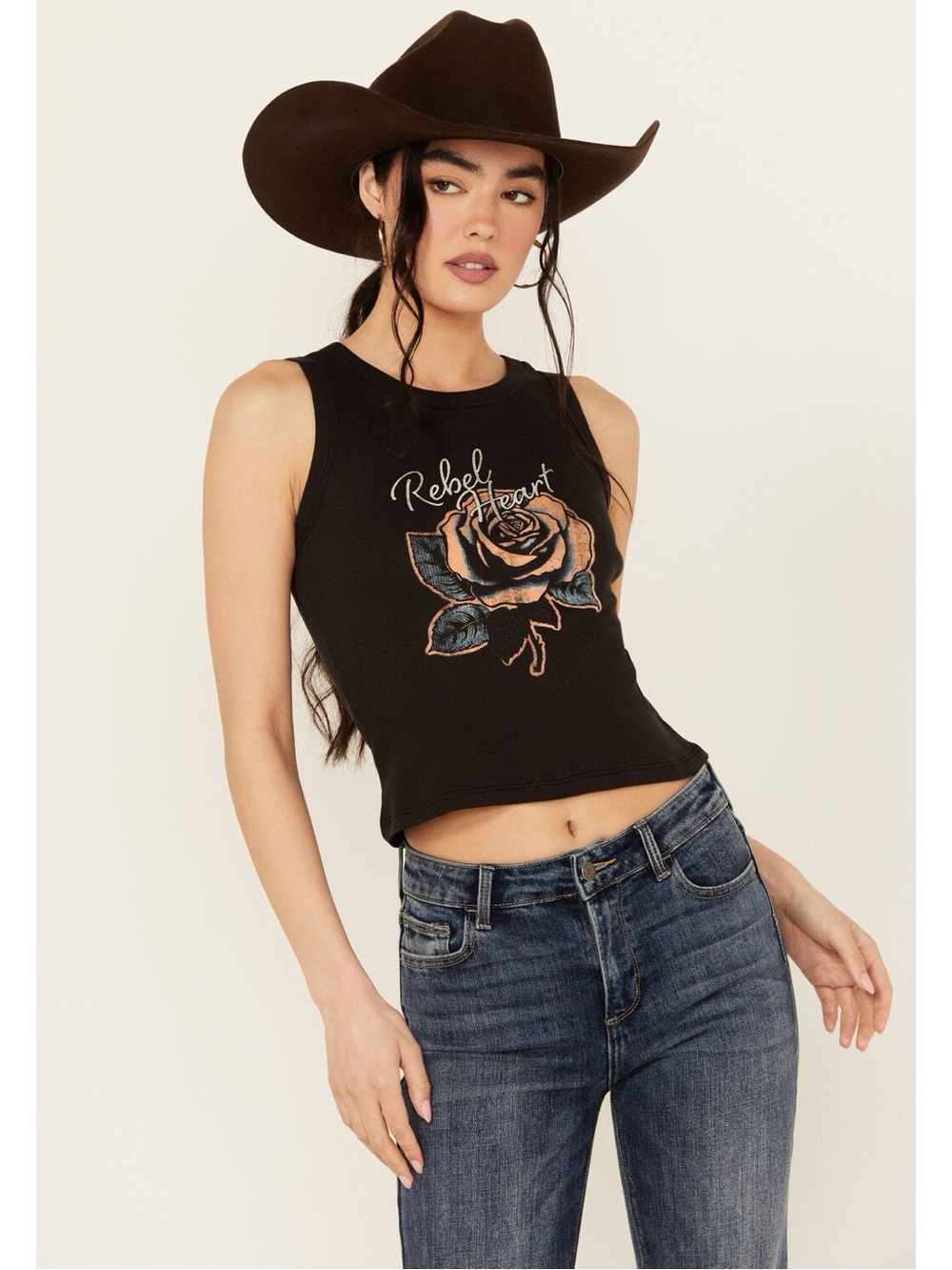 Black Graphic Rose Crop Tank Top